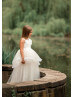 Ivory Pleated Satin Tulle Tiered Flower Girl Dress